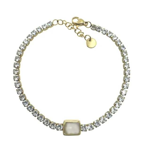 Breathtaking Jewelry, Breathtaking Prices Stainless Steel: CZ and Moonstone Stainless Bracelet (BGSS457MN)