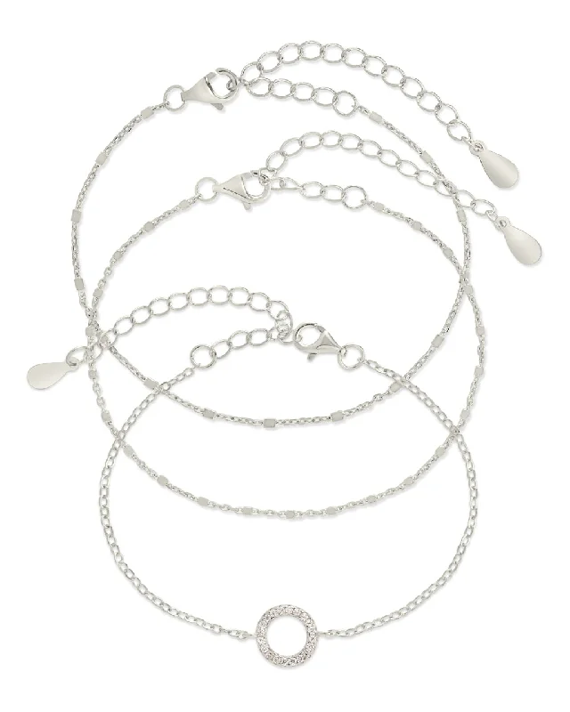 The Perfect Accessory For Less – Jewelry Sale Live Sterling Silver CZ Circle & Chain Bracelet Set of 3