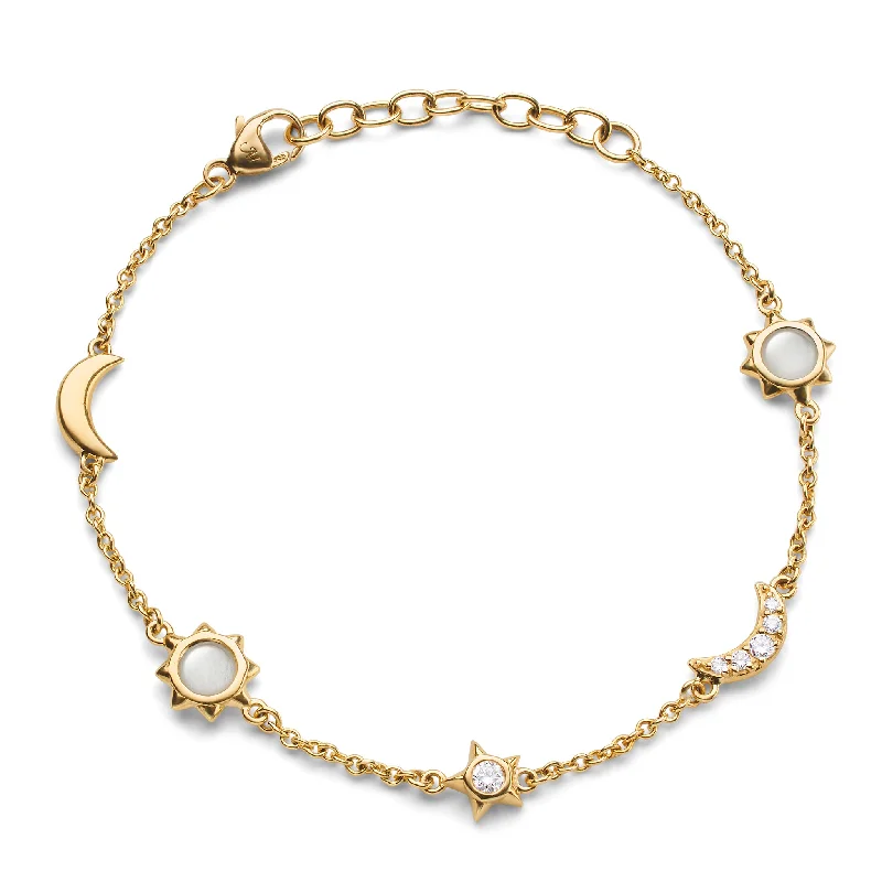 Buy More, Save More On Stunning Jewelry Pieces Sun, Moon and Stars Diamond and Moonstone Chain Bracelet