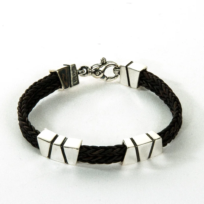 Limited-Time Offer On Elegant Jewelry Pieces Large Trapezoids on Leather Bracelet