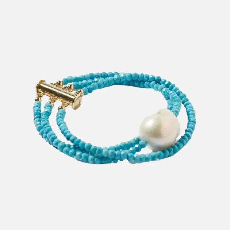 Gorgeous Jewelry, Limited-Time Savings Turquoise Baroque Pearl Triple Gemstone Bracelet