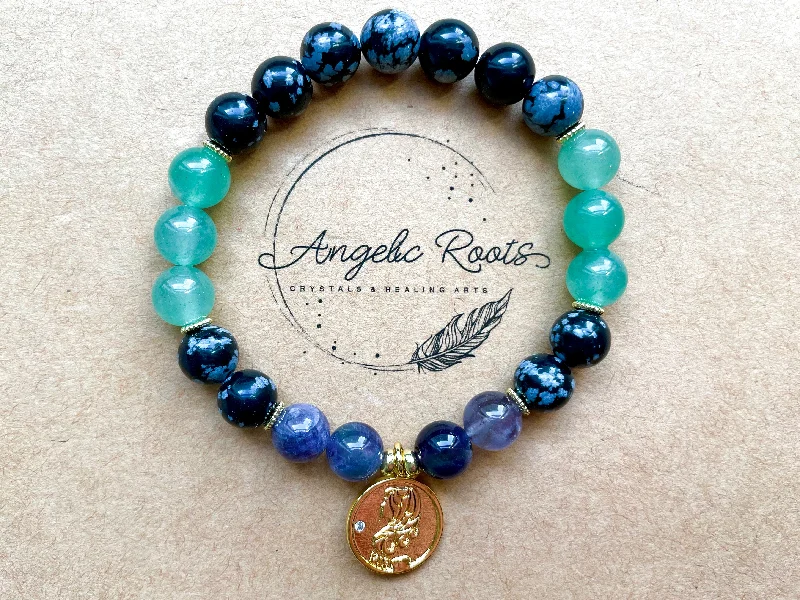 Elegant Rose Gold Jewelry For A Stylish Touch VIRGO GOLD EDITION Snowflake Obsidian, Green Aventurine, Amethyst Beaded Bracelet || Reiki Infused