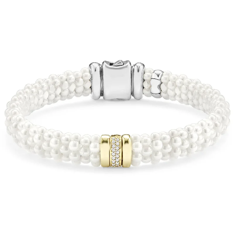 White Caviar Single Station Ceramic Diamond Bracelet | 9mm