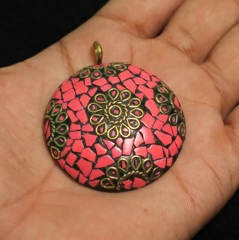 Discounted Jewelry For A Glamorous Look 1 Pc Tibetan Pendant Round Shape Multicolor 2.25 Inch