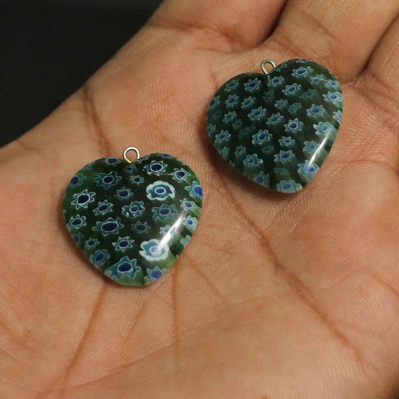 Discounted Jewelry For A Glamorous Look 25 MM Millefiori Dark Green Heart Pendant