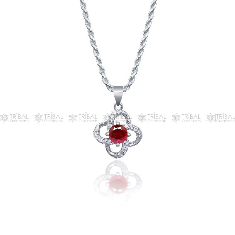 Chic And Stylish Jewelry At Exclusive Prices 925 Sterling silver flower with Red diamond (rubby ) pendant set nsp963 Chic And Stylish Jewelry At Exclusive Prices 925 Sterling silver flower with Red diamond (rubby ) pendant set nsp963