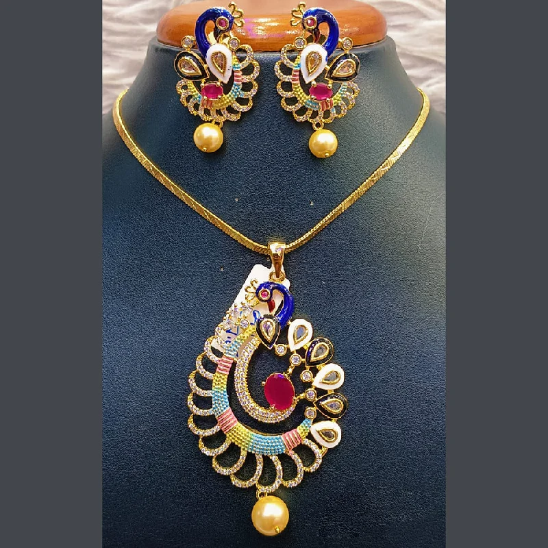 Shop Fine Jewelry With Amazing Deals Jain Jewellers Gold Plated AD Stone And Meenakari Chain Pendant Set Shop Fine Jewelry With Amazing Deals Jain Jewellers Gold Plated AD Stone And Meenakari Chain Pendant Set