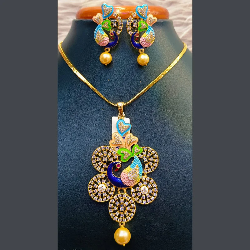 Grab Exquisite Jewelry At The Lowest Prices Jain Jewellers Gold Plated AD Stone And Meenakari Chain Pendant Set Grab Exquisite Jewelry At The Lowest Prices Jain Jewellers Gold Plated AD Stone And Meenakari Chain Pendant Set