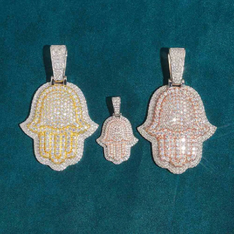 Unmissable Deals On Handmade Jewelry Collections Moissanite Two Tone Hamsa Hand Pendant 14K Gold