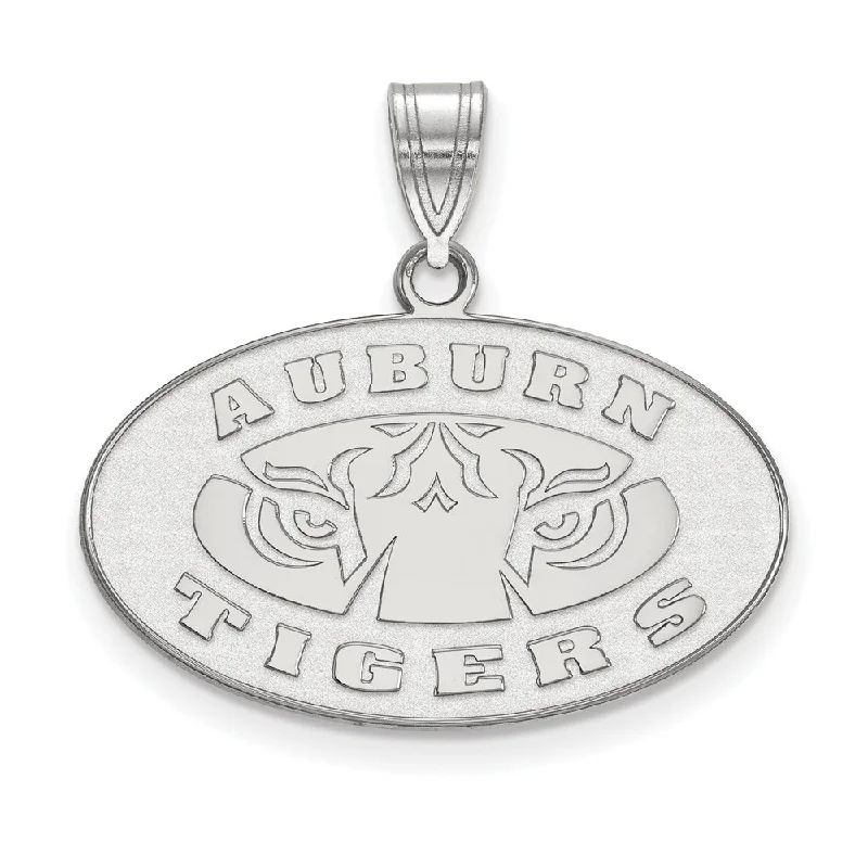 10k White Gold Auburn U Medium Oval Logo Pendant