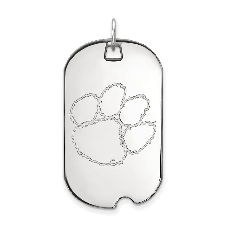 10k White Gold Clemson U Large Dog Tag Pendant