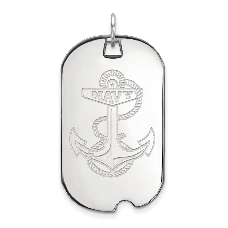 10k White Gold U.S. Naval Academy Large Dog Tag Pendant