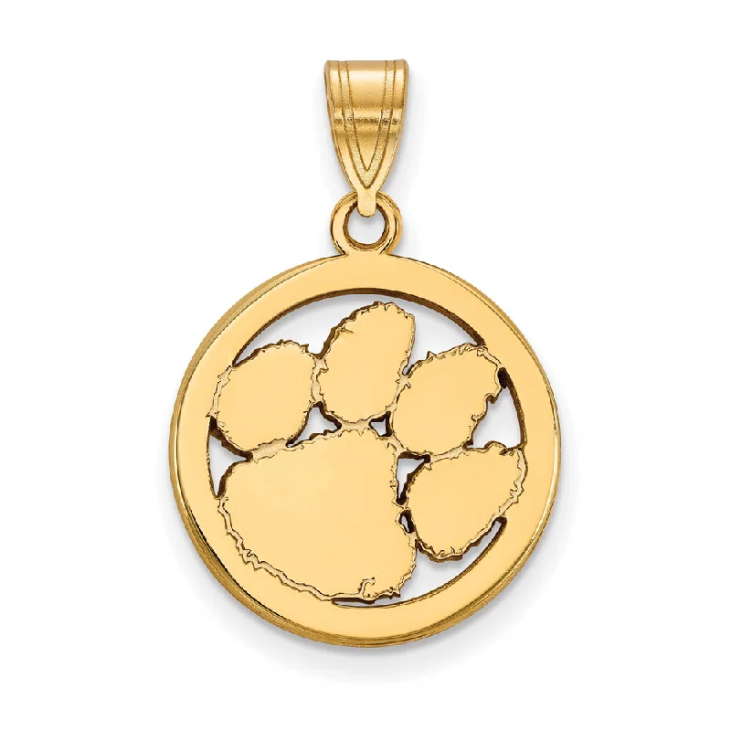 Eco-Friendly Sustainable Jewelry For Conscious Buyers 14k Gold Plated Silver Clemson U Small Circle Pendant Eco-Friendly Sustainable Jewelry For Conscious Buyers 14k Gold Plated Silver Clemson U Small Circle Pendant