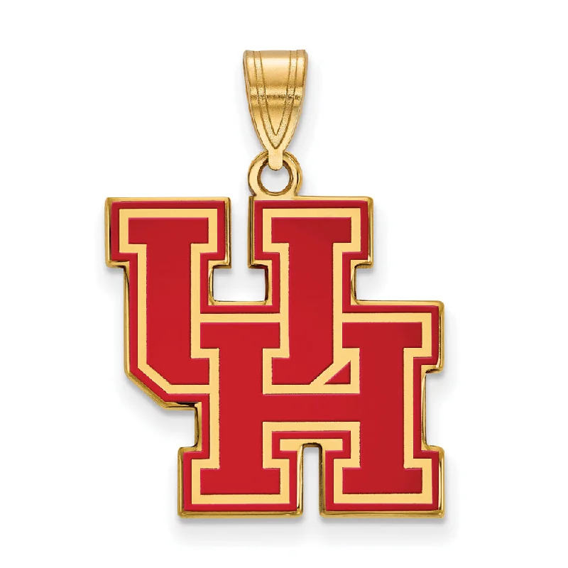 14k Gold Plated Silver U. of Houston Large Enamel 'UH' Pendant