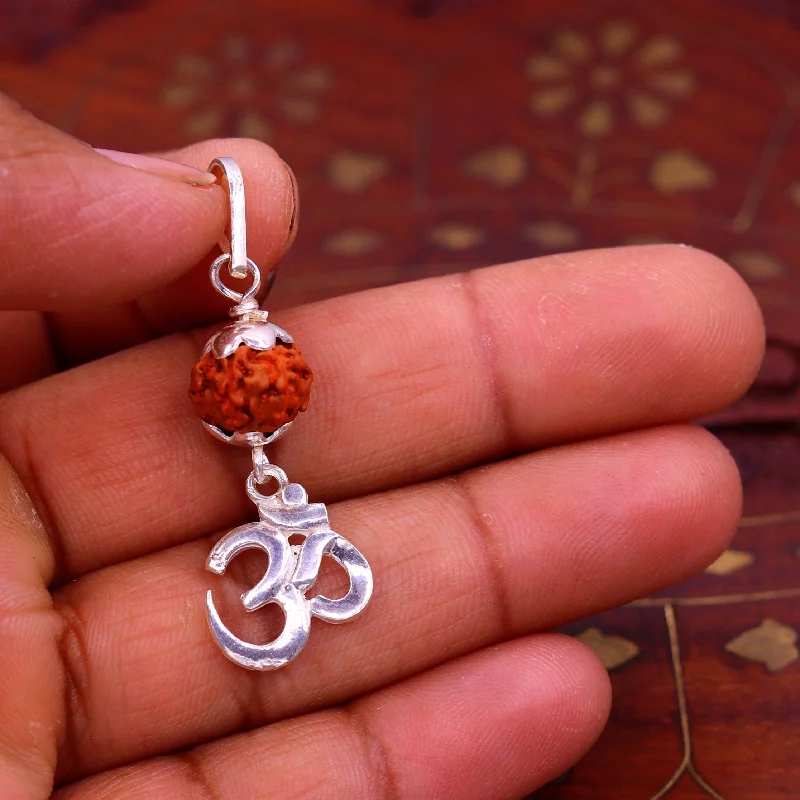 Sterling silver Handmade Aum mantra pendant with fabulous natural rudraksha beads excellent unisex gifting light weight jewelry nsp279