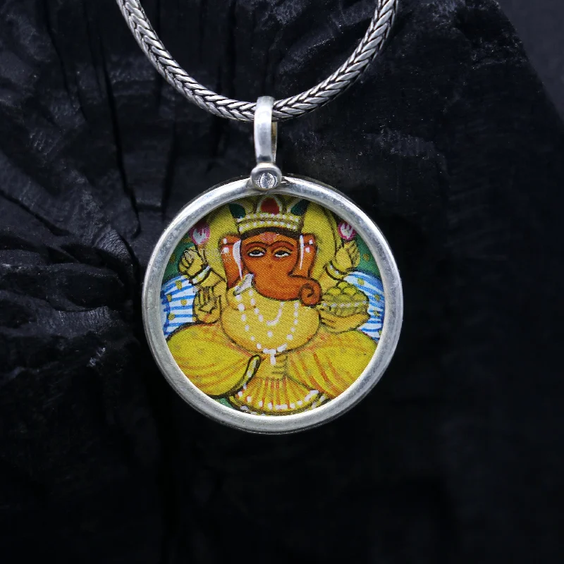 Sparkle More For Less – Jewelry Sale Happening Now Stylish 925 sterling silver handmade idol God Ganesha pendant, amazing painting pendant unisex gifting functional kavacham jewelry nsp778