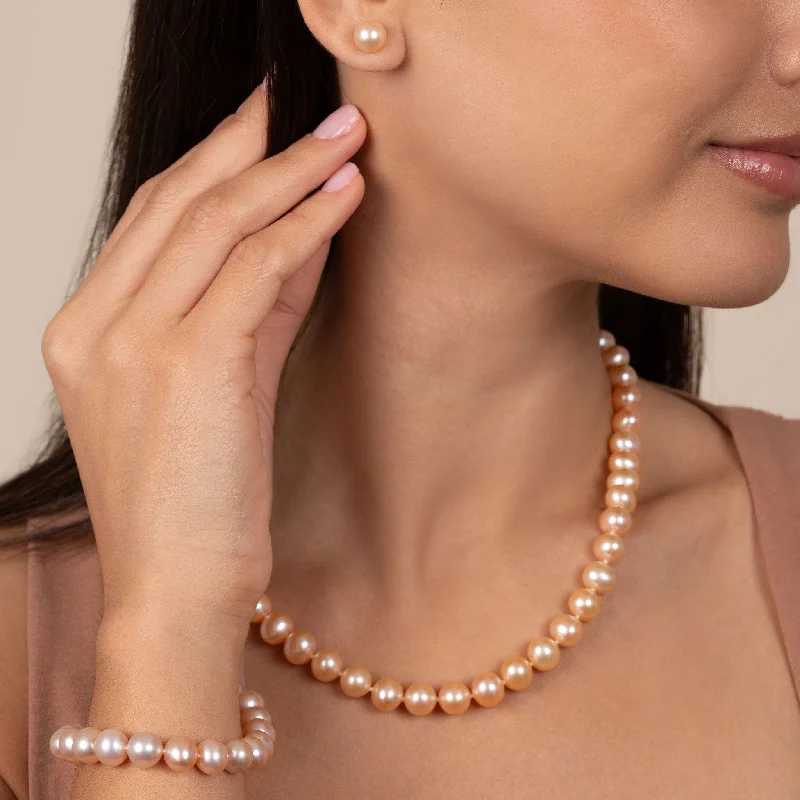 The Perfect Jewelry Piece At The Perfect Price 18 Inch 3 Piece Set of 8.5-9.0 mm AA+ Pink Freshwater Pearls The Perfect Jewelry Piece At The Perfect Price 18 Inch 3 Piece Set of 8.5-9.0 mm AA+ Pink Freshwater Pearls
