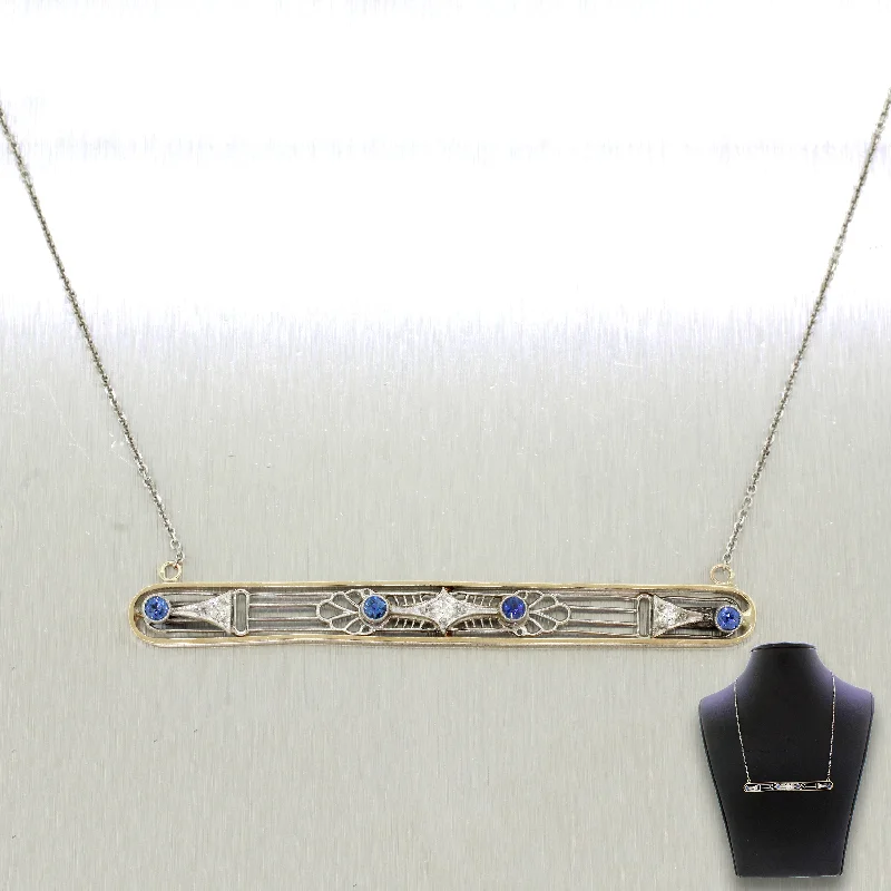 Affordable Glamour – Premium Jewelry At Special Prices Vintage Estate 14k Gold 0.10ctw Diamond & Tanzanite Bar Necklace Affordable Glamour – Premium Jewelry At Special Prices Vintage Estate 14k Gold 0.10ctw Diamond & Tanzanite Bar Necklace