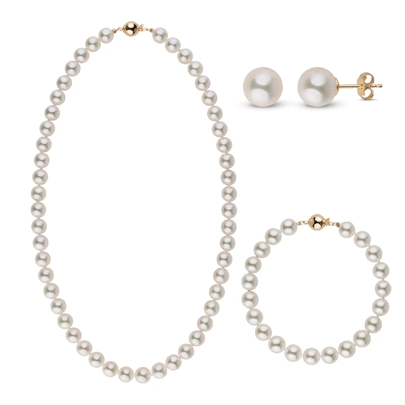 Unique Jewelry For Less – Shop The Sale Now 8.0-8.5 mm AAA Warm White Strong Silver Tone Akoya Pearl 18 Inch 3 Piece Set Unique Jewelry For Less – Shop The Sale Now 8.0-8.5 mm AAA Warm White Strong Silver Tone Akoya Pearl 18 Inch 3 Piece Set