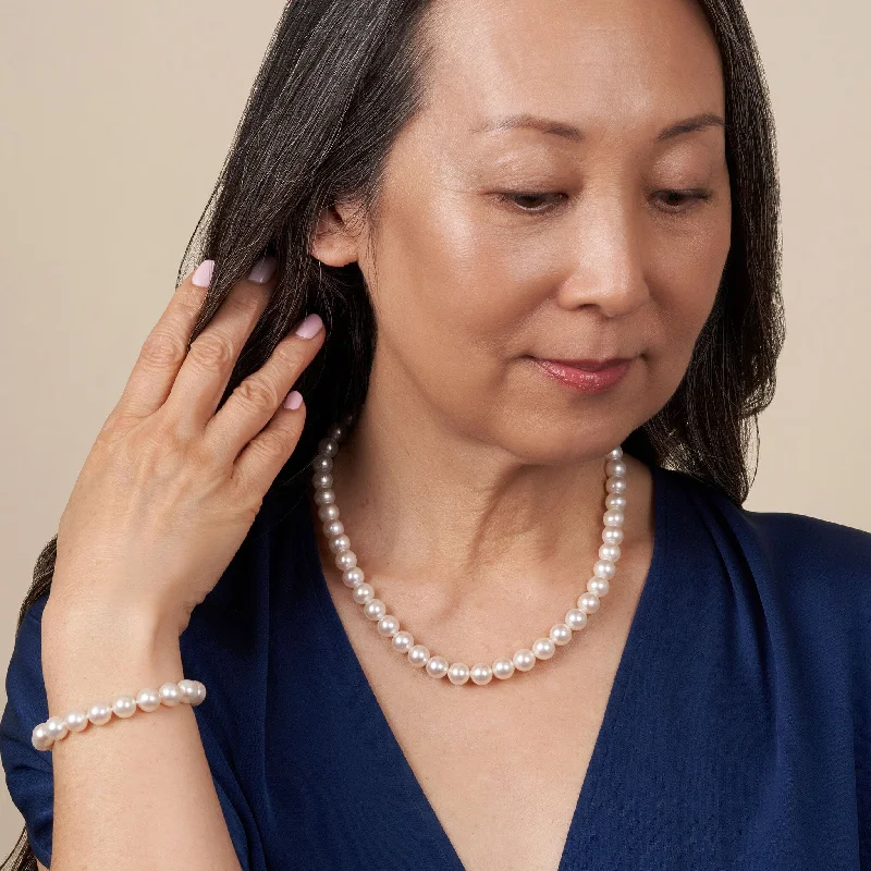 Get Ready To Sparkle – Special Jewelry Discounts 8.5-9.0 mm AA+ Bright White Rose Tone Akoya Pearl 18 Inch Necklace & Bracelet Set Get Ready To Sparkle – Special Jewelry Discounts 8.5-9.0 mm AA+ Bright White Rose Tone Akoya Pearl 18 Inch Necklace & Bracelet Set