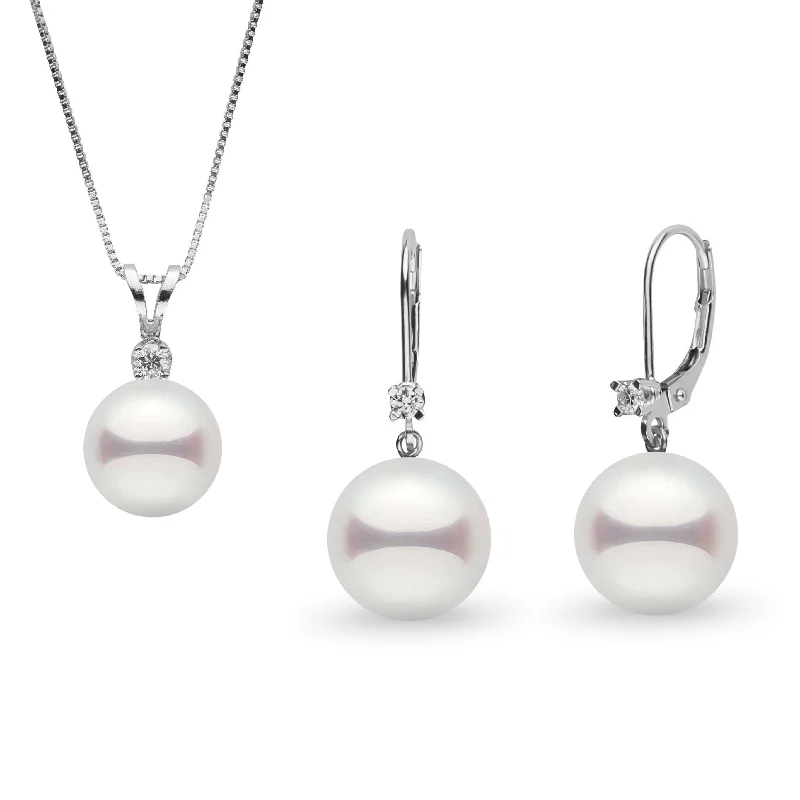 Modern Statement Jewelry For Bold Styling 8.5-9.0 mm Akoya Pearl and Diamond Harmony Collection Pendant and Earrings Set Modern Statement Jewelry For Bold Styling 8.5-9.0 mm Akoya Pearl and Diamond Harmony Collection Pendant and Earrings Set