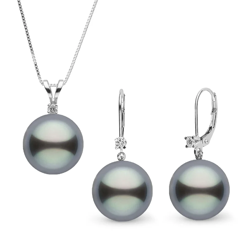 Handmade Pearl Jewelry For Timeless Elegance 9.0-10.0 mm Tahitian Pearl and Diamond Harmony Pendant and Earrings Set Handmade Pearl Jewelry For Timeless Elegance 9.0-10.0 mm Tahitian Pearl and Diamond Harmony Pendant and Earrings Set