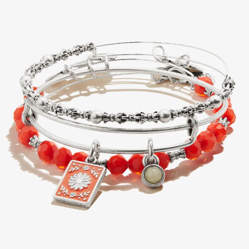 Huge Markdowns On Premium Jewelry Styles Daisy + Pineapple Jasper Duo Charm Bangle, Set of 3 Huge Markdowns On Premium Jewelry Styles Daisy + Pineapple Jasper Duo Charm Bangle, Set of 3