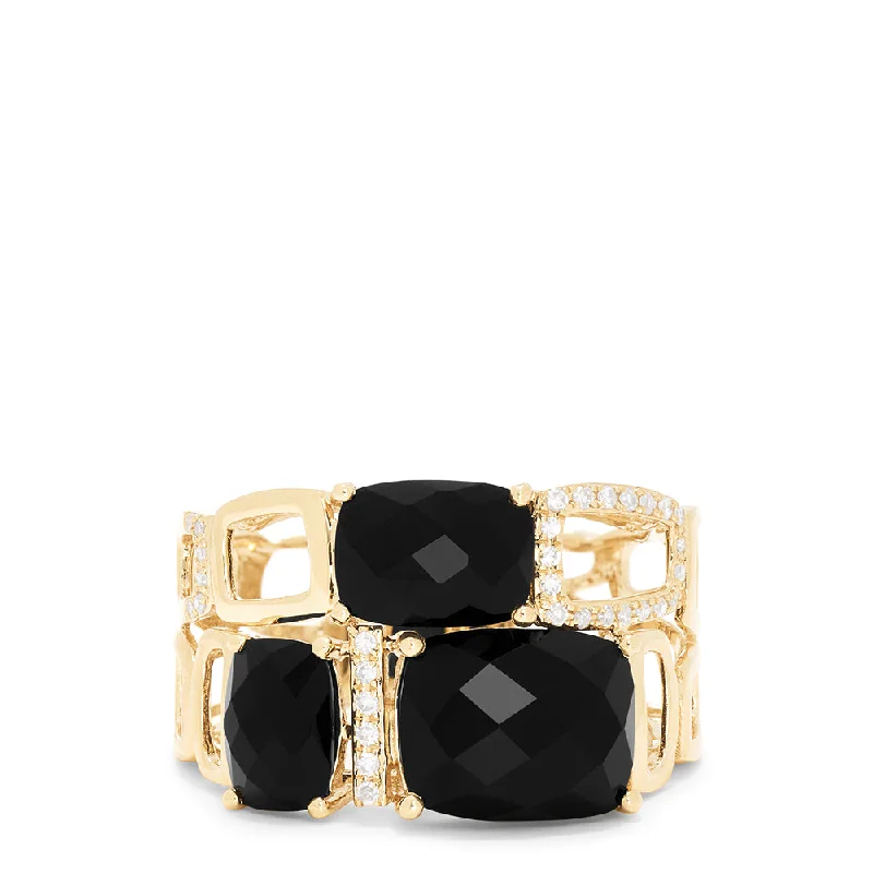 Elegant Jewelry At Unbeatable Offers – Shop Before It's Gone Eclipse 14K Yellow Gold Onyx and Diamond Geometric Ring, 6.03 TCW Elegant Jewelry At Unbeatable Offers – Shop Before It's Gone Eclipse 14K Yellow Gold Onyx and Diamond Geometric Ring, 6.03 TCW