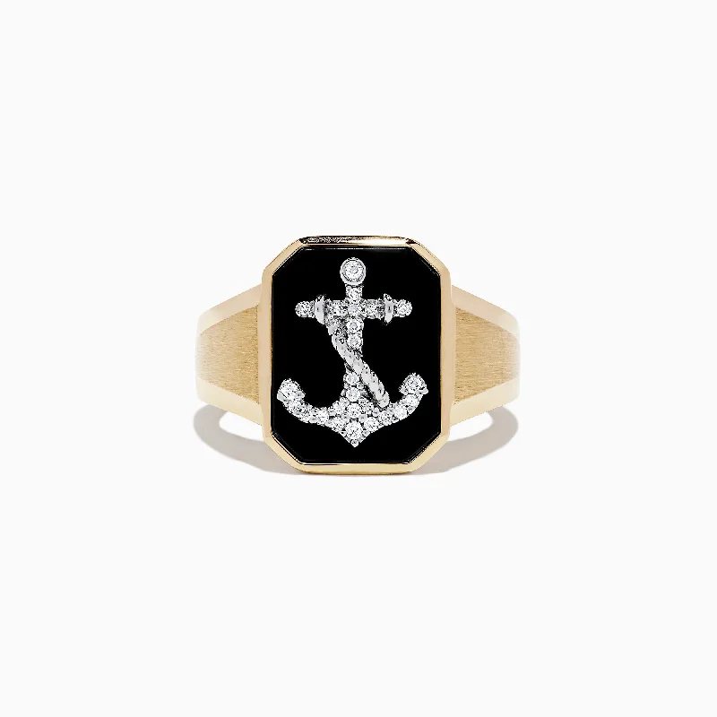 Jewelry Clearance – Final Chance To Save Big Men's 14K Two Tone Gold Agate and Diamond Anchor Ring, 1.66 TCW Jewelry Clearance – Final Chance To Save Big Men's 14K Two Tone Gold Agate and Diamond Anchor Ring, 1.66 TCW