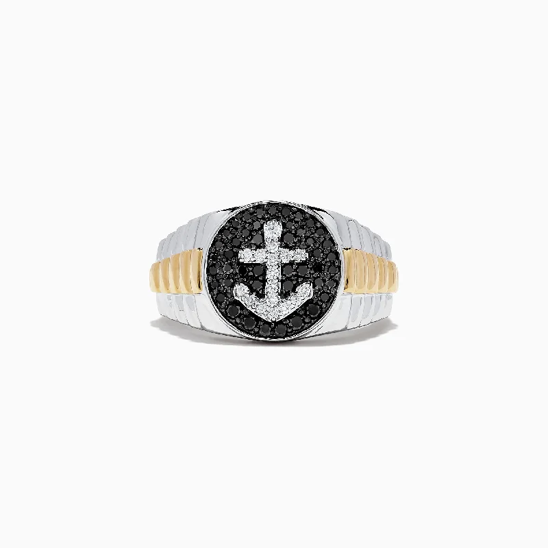 Exclusive Online Jewelry Sale – Don't Wait Men's 14K Two Tone Gold Black and White Diamond Anchor Ring, 0.61 TCW Exclusive Online Jewelry Sale – Don't Wait Men's 14K Two Tone Gold Black and White Diamond Anchor Ring, 0.61 TCW