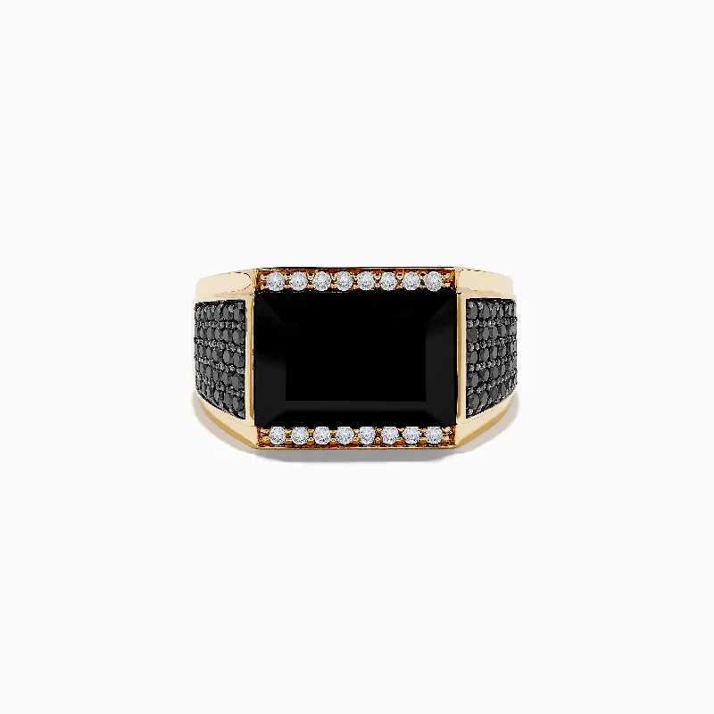 Shop Elegant Jewelry At Unbeatable Prices Men's 14K Yellow Gold Black and White Diamond and Onyx Ring Shop Elegant Jewelry At Unbeatable Prices Men's 14K Yellow Gold Black and White Diamond and Onyx Ring
