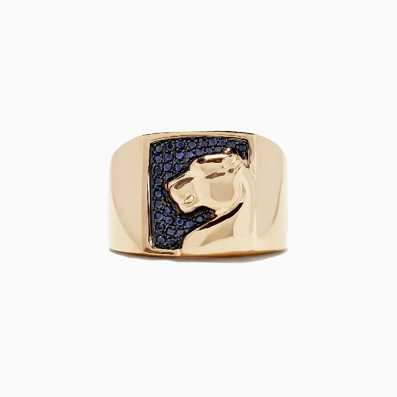 Limited-Stock Jewelry Clearance – Grab Your Favorites Now Men's 14K Yellow Gold Black Sapphire Panther Ring, 0.35 TCW Limited-Stock Jewelry Clearance – Grab Your Favorites Now Men's 14K Yellow Gold Black Sapphire Panther Ring, 0.35 TCW
