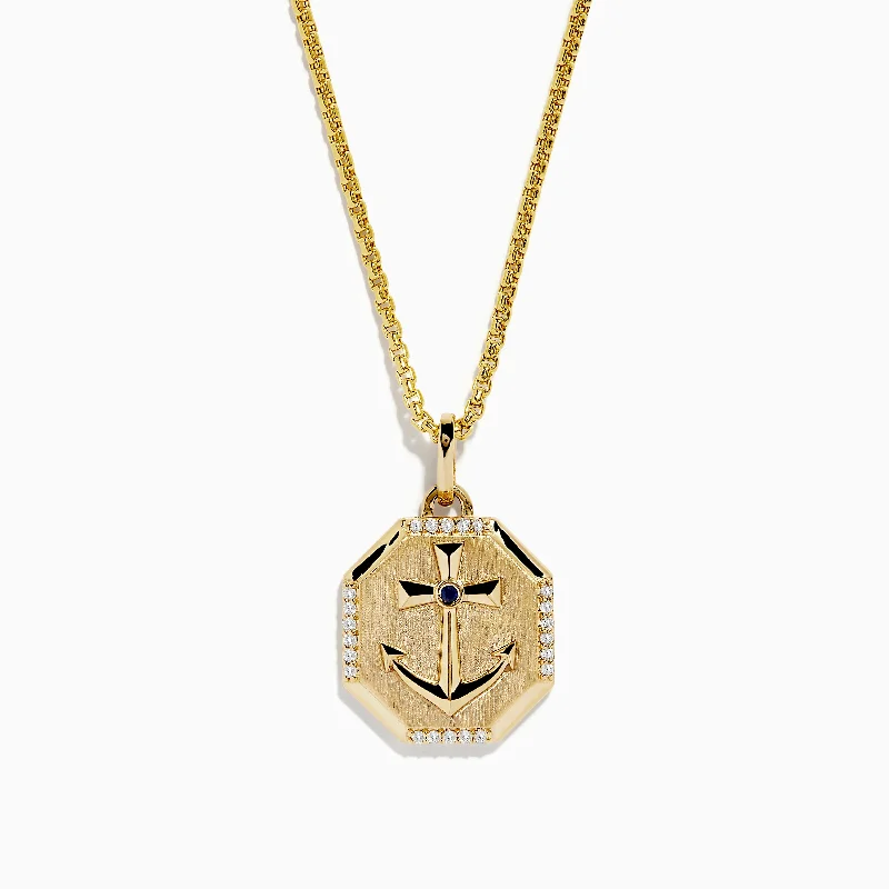 Seasonal Jewelry Deals – Elevate Your Style Men's 14K Yellow Gold Blue Sapphire and Diamond Anchor Pendant Seasonal Jewelry Deals – Elevate Your Style Men's 14K Yellow Gold Blue Sapphire and Diamond Anchor Pendant
