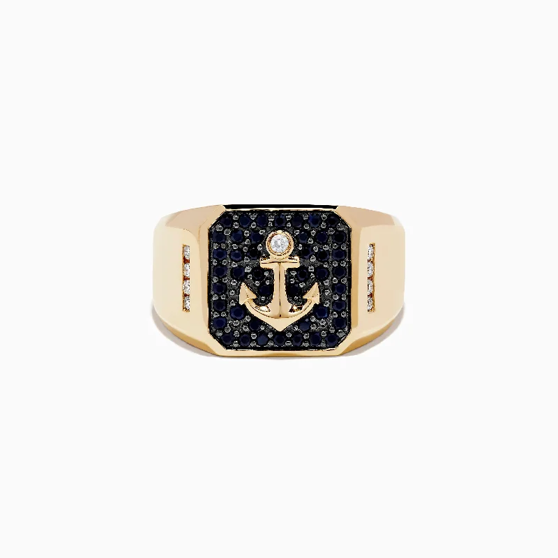 Shop Dazzling Jewelry At The Best Prices Men's 14K Yellow Gold Diamond and Black Sapphire Anchor Ring Shop Dazzling Jewelry At The Best Prices Men's 14K Yellow Gold Diamond and Black Sapphire Anchor Ring