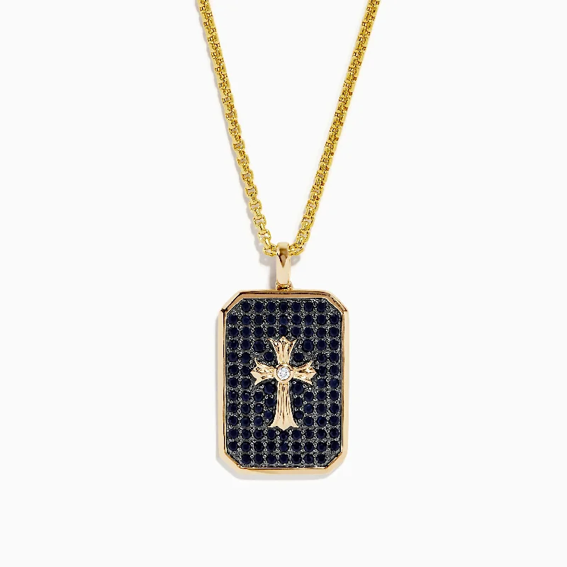 Seasonal Jewelry Deals – Elevate Your Style Men's 14K Yellow Gold Diamond and Black Sapphire Cross Pendant Seasonal Jewelry Deals – Elevate Your Style Men's 14K Yellow Gold Diamond and Black Sapphire Cross Pendant