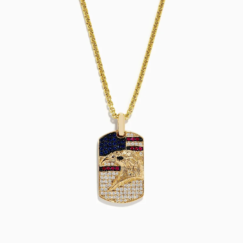 Timeless Elegance, Temporary Discounts – Act Fast Men's 14K Gold Ruby, Sapphire & Diamond Eagle Head Pendant Timeless Elegance, Temporary Discounts – Act Fast Men's 14K Gold Ruby, Sapphire & Diamond Eagle Head Pendant
