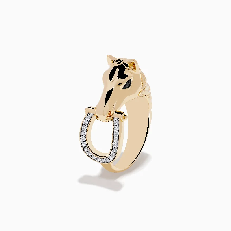 Clearance Sale On High-End Jewelry Collections Men's 14K Yellow Gold Black and White Diamond Horse Ring Clearance Sale On High-End Jewelry Collections Men's 14K Yellow Gold Black and White Diamond Horse Ring