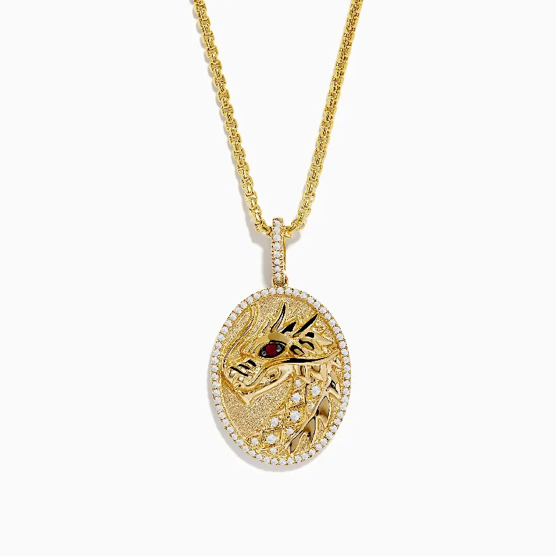 Shop Stylish Jewelry Now And Save Big Men's 14K Yellow Gold Diamond and Ruby Dragon Pendant Shop Stylish Jewelry Now And Save Big Men's 14K Yellow Gold Diamond and Ruby Dragon Pendant
