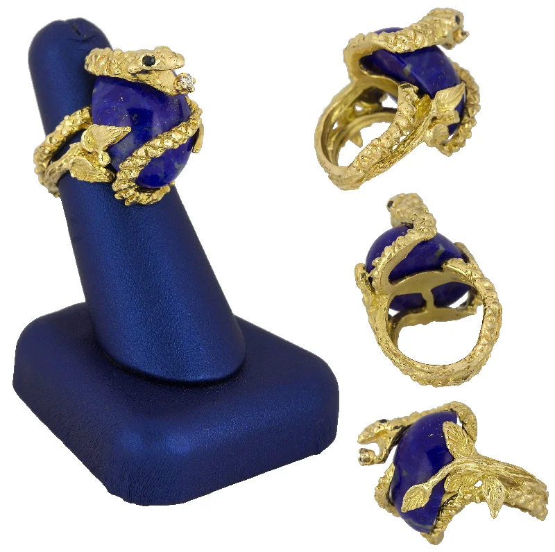 Make Your Outfit Shine With Discounted Jewelry Retro 18k Yellow Gold Snake Coiled Lapis Lazuli Diamond Sapphire Cocktail Ring Make Your Outfit Shine With Discounted Jewelry Retro 18k Yellow Gold Snake Coiled Lapis Lazuli Diamond Sapphire Cocktail Ring